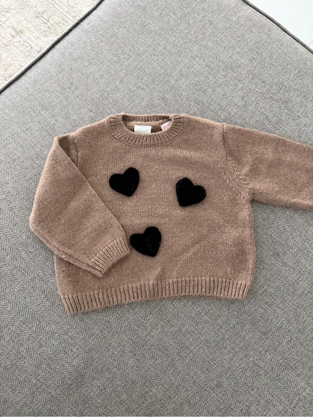 Zara Brown Sweater with Black Heart Appliqués